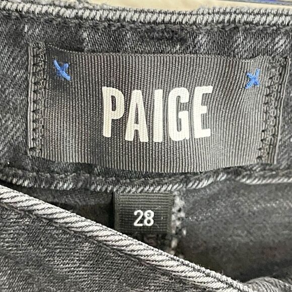 PAIGE Sarah Slim high rise straight leg ripped knees- BLACK. 28 - Picture 8 of 12